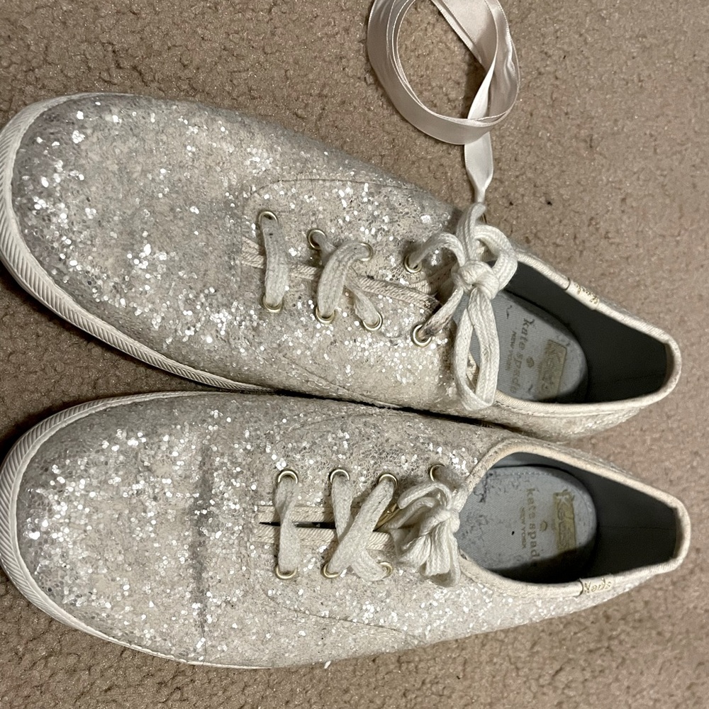 Kate Spade ♠️ x Keds White Glitter Shoes